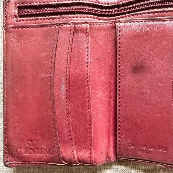 Valentino Deep Burgundy Leather Card Case with Gold V Logo - Picture 7 of 12